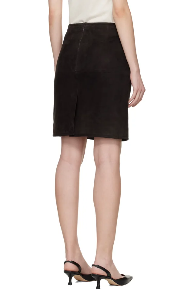 Loulou de Saison Brown Engel Suede Pencil Midi Skirt, photo 3 of 4 from SSENSE