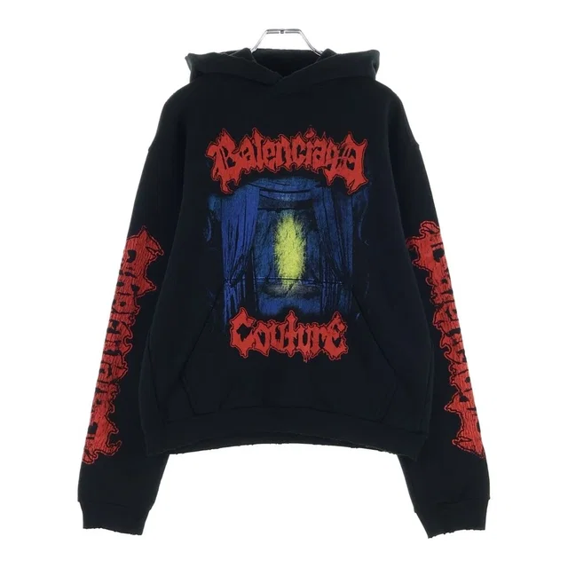 Balenciaga 26 SS Medium Fit Hoodie Graphic Print Pullover Black in Black from The Reluxe