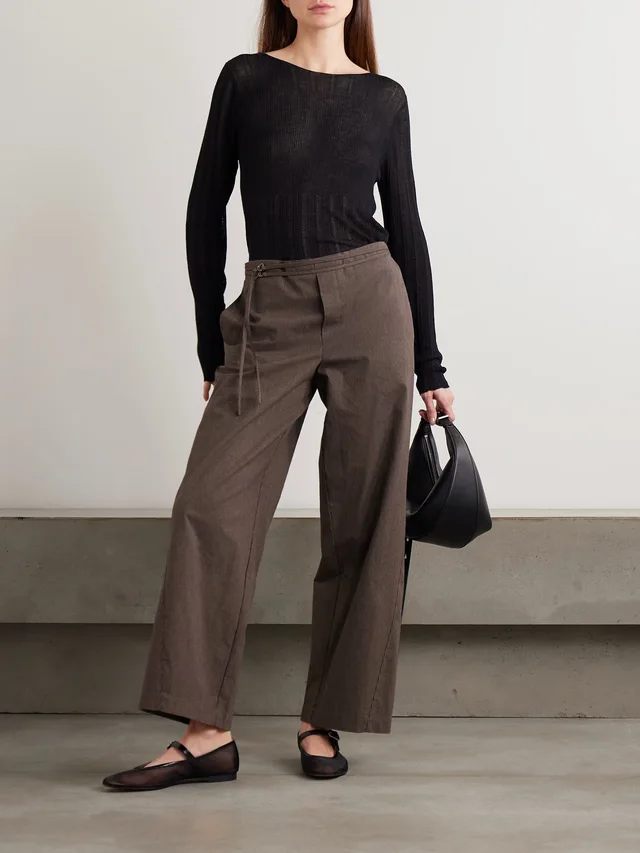 DEIJI STUDIOS Belted pinstriped organic cotton straight-leg pants in Brown, photo 2 of 2 from NET-A-PORTER (Canada)