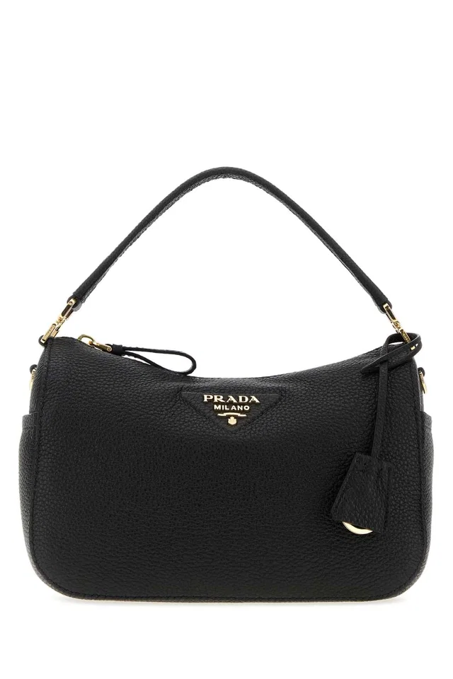 Prada Textured Leather Shoulder Bag — Black in Black Leather from HEWI