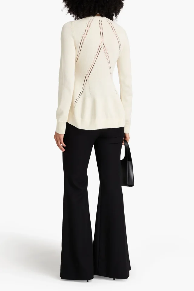 Jil Sander Pointelle-Knit Wool and Cotton-Blend Sweater in Ivory, photo 3 of 4 from THE OUTNET