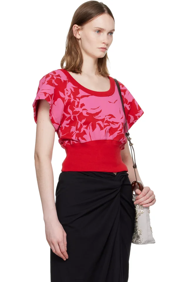 Dries Van Noten Red & Pink Floral T-shirt, photo 2 of 4 from SSENSE