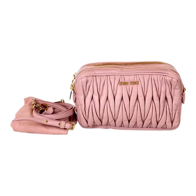 Miu Miu Pink Leather Bag with Double Zipper in Pink Leather from Luxury Promise