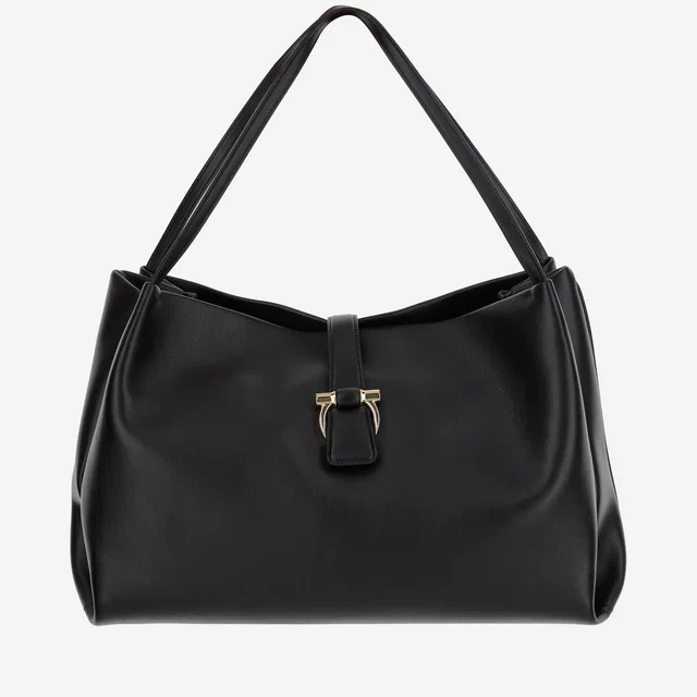 Ferragamo Calfskin Leather Shoulder Bag — Black in Black Calfskin from HEWI