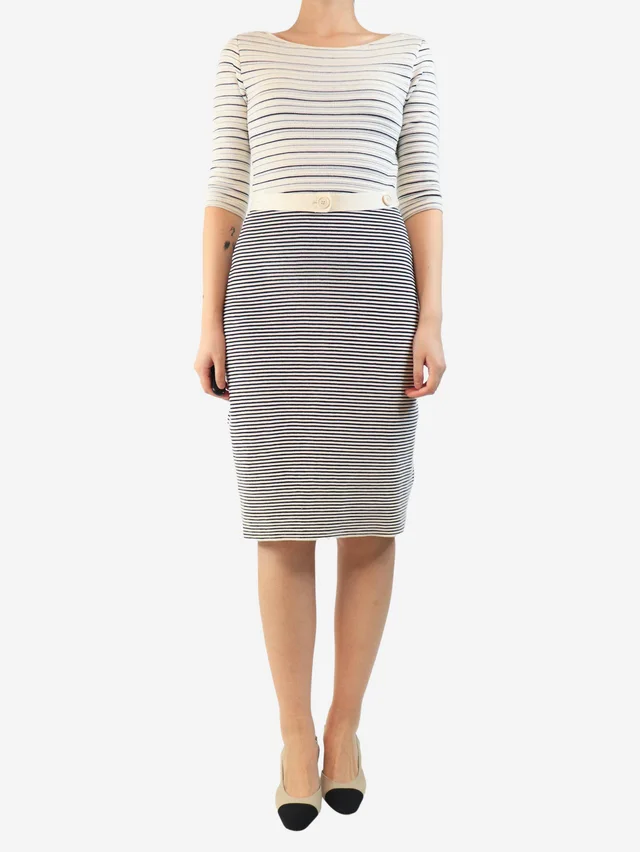 Dior White and black striped knit midi dress - size UK 8 in Black from Sign of the Times