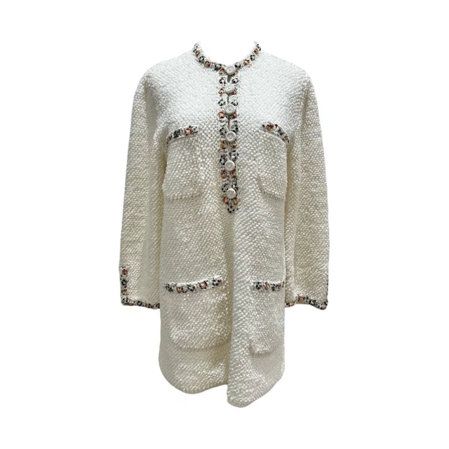 Chanel Ivory Tweed Scoop Neck Dress - Size 42 in White Tweed from Luxury Promise