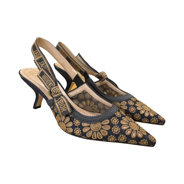 Dior Womens Jadior Slingback Pumps Embroidered Fabric Blue Denim_jeans in Blue Denim from HEWI
