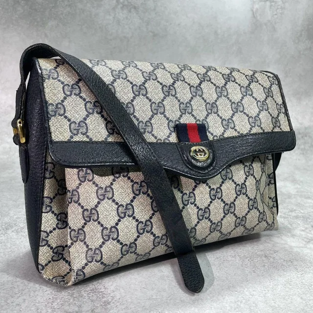 Gucci GG Sherry Line Shoulder Bag Navy Leather in Navy Leather from The Reluxe