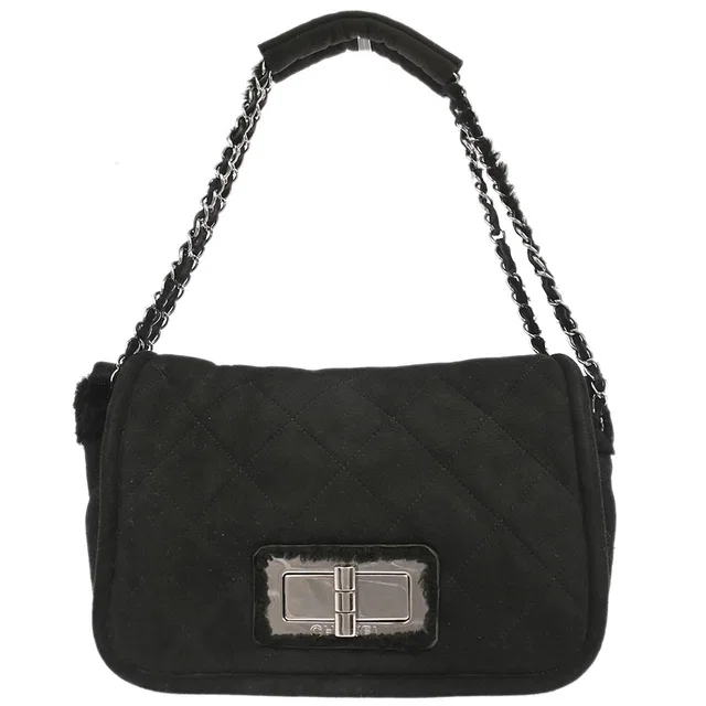 Chanel 2005-2006 Black Mouton Mademoiselle Lock Handbag in Black from AMORE Vintage Tokyo