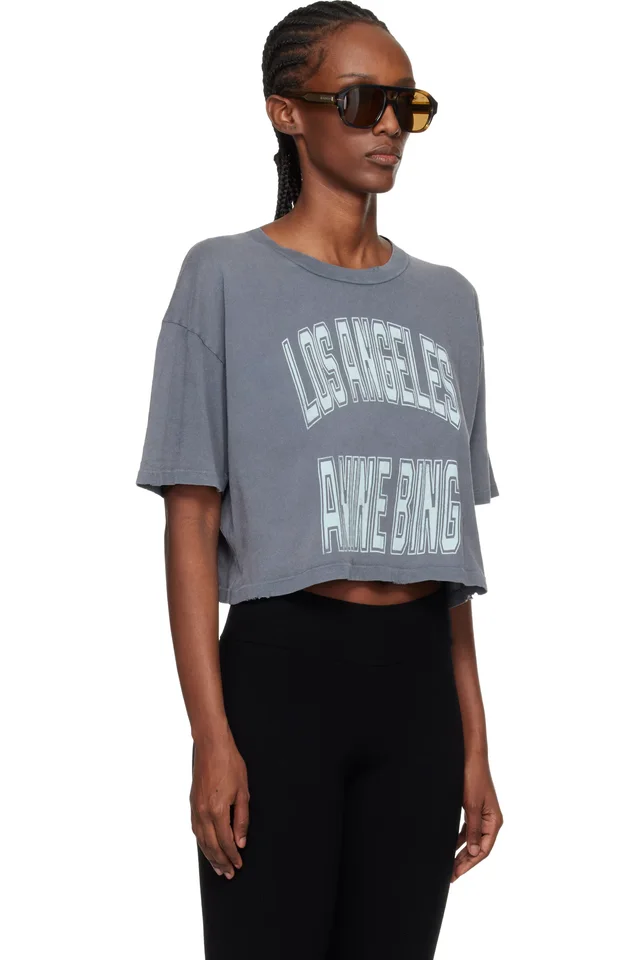 ANINE BING Gray Johnny Cropped T-shirt, photo 2 of 4 from SSENSE