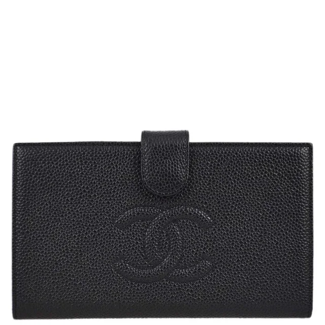 Chanel 2001-2003 Black Caviar Timeless Long Wallet in Black Caviar leather from AMORE Vintage Tokyo