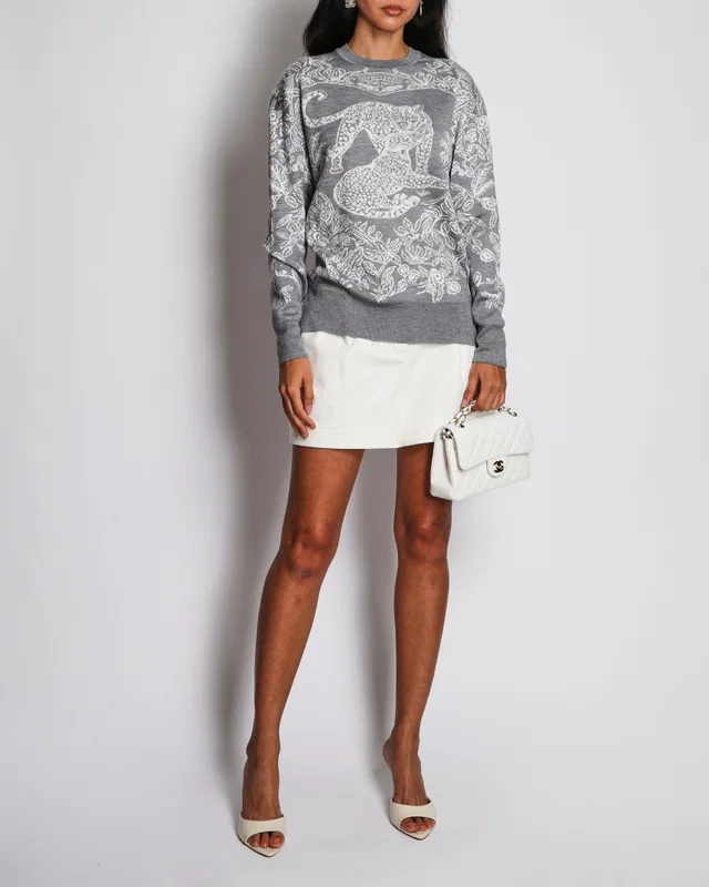 Hermès Grey "Jungle Love" Long Sleeve Cashmere Jumper Size FR 36 (UK 8) in Grey Cashmere from Sellier