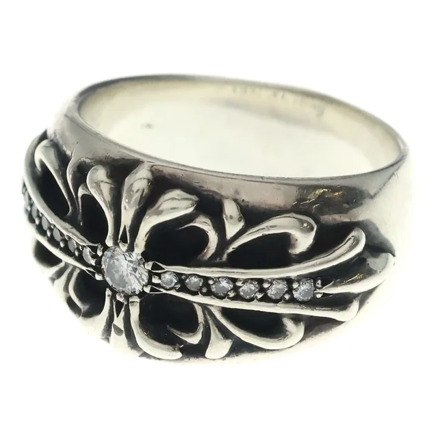 Chrome Hearts Flrl Cross P Dmnd Floral Black Sling Pave Diamond Silver Ring in Black from The Reluxe