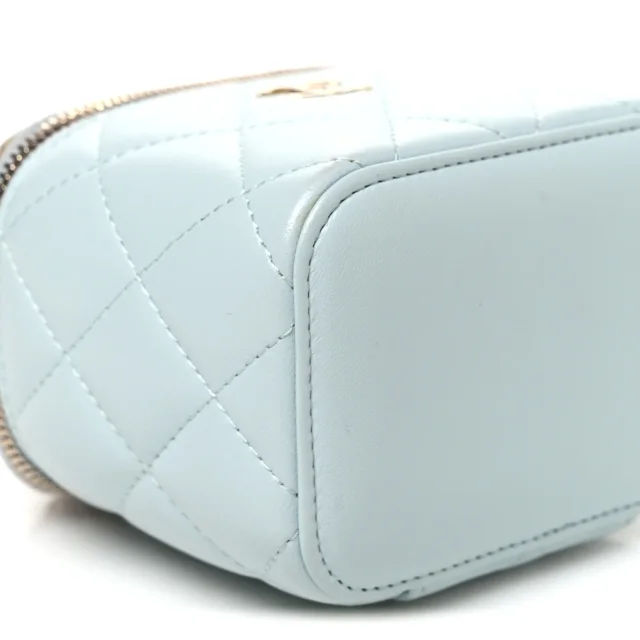 Chanel Quilted Top Handle Mini Vanity Case in Blue Lambskin from FASHIONPHILE, photo 9 of 12