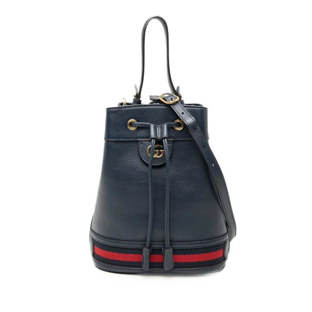 Blue Gucci GG Web Ophidia Bucket Bag in Blue Leather from Designer Revival