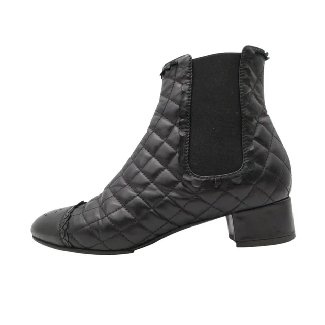 Chanel Boots CC Logo Quilted Leather Side Gore Shoes Black in Black Leather from The Reluxe