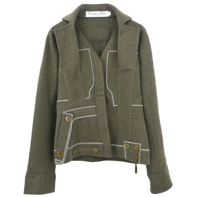 Dior 2006 Single Breasted Jacket Khaki #38 in Green Wool from AMORE Vintage Tokyo