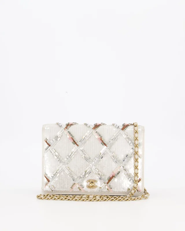 Chanel Silver Cruise Wallet on Chain Bag in Silver Lambskin from Sellier