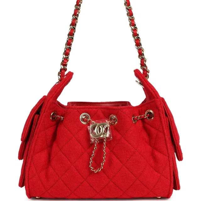 Chanel Mini 25 Hobo Bag Red Wool Felt Gold Hardware in Red Wool from Madison Avenue Couture