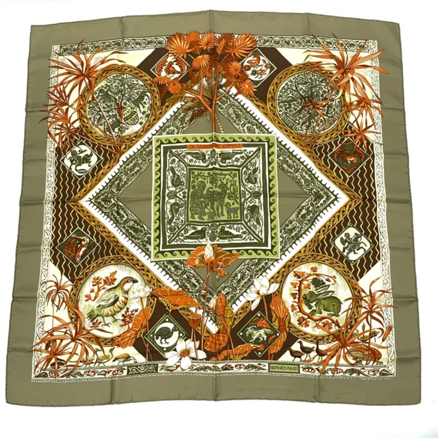 Hermès Carre 90 Silk Scarf le Jardin Des Coptes Coptic Garden Green in Green Silk from The Reluxe