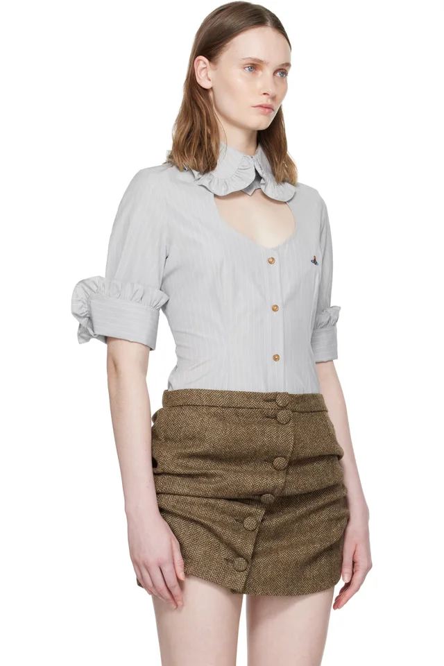 Vivienne Westwood Gray Pinstripe Shirting S/S Toulouse Frill Shirt, photo 2 of 5 from SSENSE