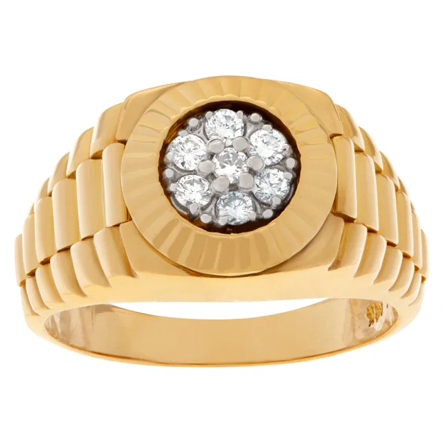 Rolex styled diamond ring set in Yellow Yellow Gold from Gray And Sons