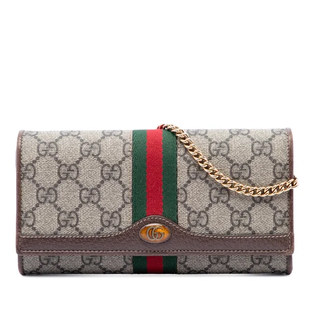 Beige Gucci GG Supreme Web Ophidia Wallet on Chain Crossbody Bag in Beige Coated canvas from Designer Revival