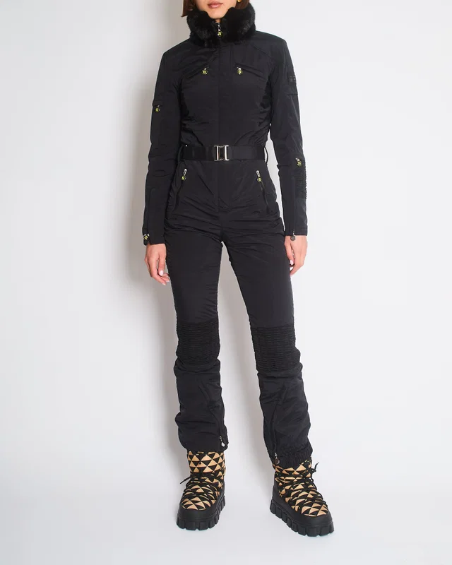 Fendi Black Long Sleeve Ski-Suit with Mink Fur Collar Trim Size IT 38 (UK 6) in Black from Sellier