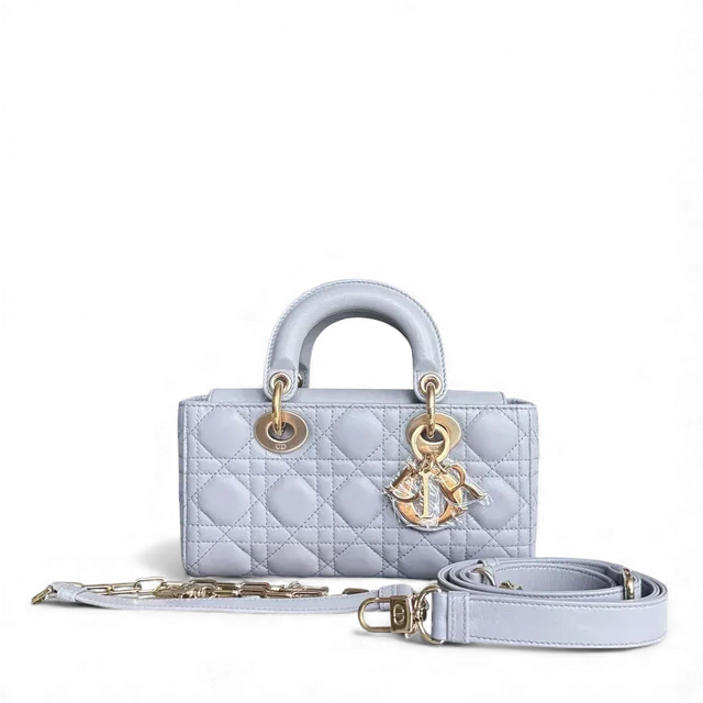 Dior Lady D-joy Small - Cannage Lambskin Gray Gold Hardware in Grey Lambskin from Luxury Promise