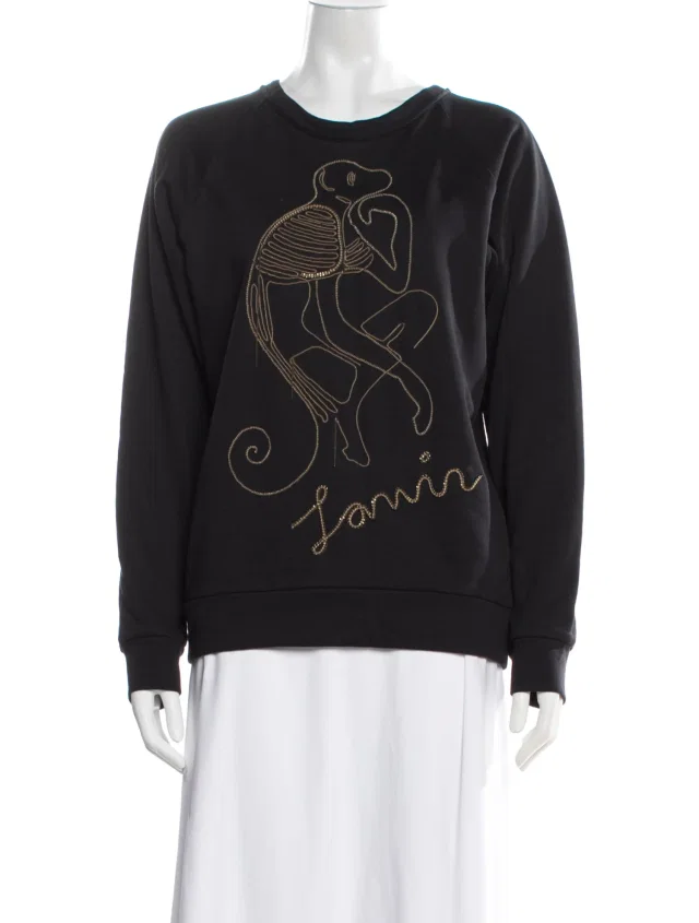 Lanvin Graphic Print Crew Neck Sweatshirt in black from The RealReal