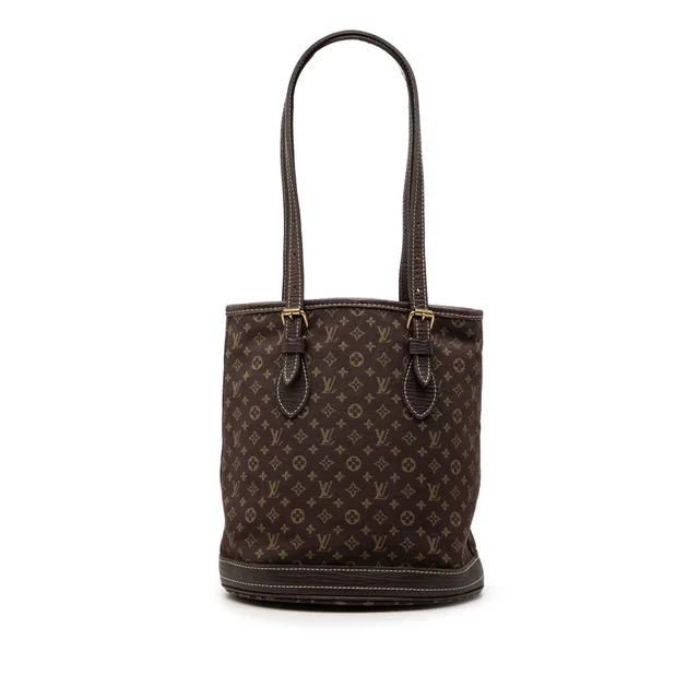Brown Louis Vuitton Monogram Mini Lin Bucket PM in Brown Canvas from Designer Revival