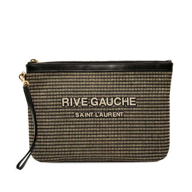 Beige Saint Laurent Raffia Rive Gauche Clutch in Beige Raffia from Designer Revival