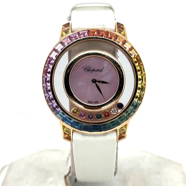 Chopard Happy Diamonds Icons Mother of Pearl Dial Ladies Watch 20A002-5901 in white|gold|pink Satin from Jomashop.com