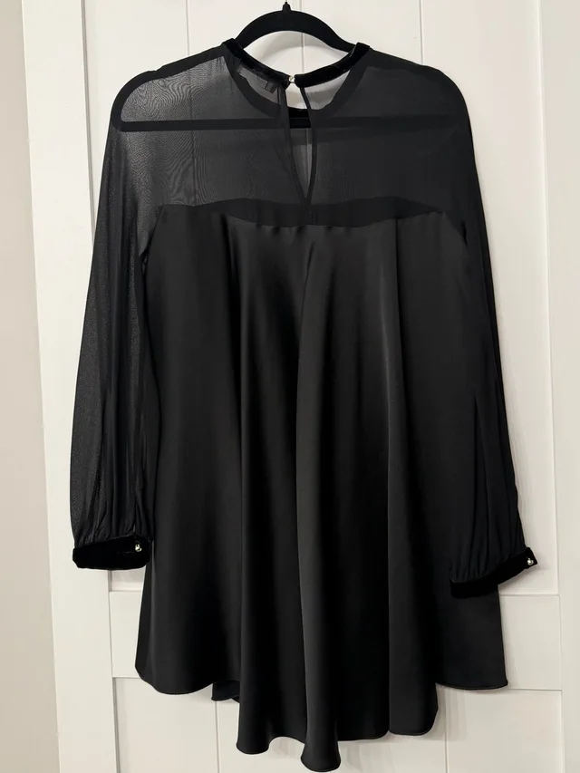 Max Mara Tunic Blouse Sheer Long Sleeves And A Velvet Trim Neckline Sz S/M in black Velvet from Poshmark