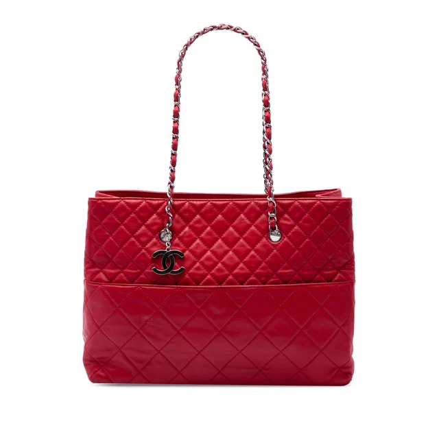 Red Chanel Large Quilted Calfskin In The Business Tote in Red Calfskin from Designer Revival