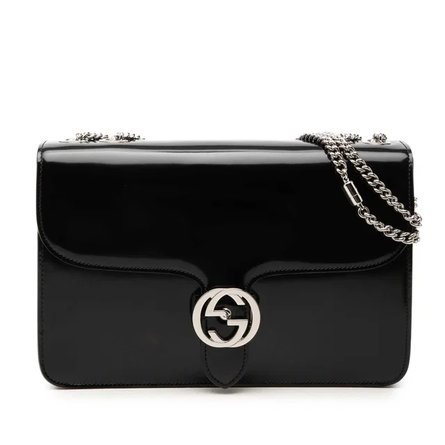Black Gucci Medium Patent Interlocking G Crossbody in Black Patent leather from Designer Revival