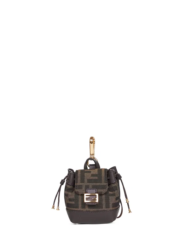 Fendi Ff Jacquard Nano Backpack Charm — Brown Polyester in Brown Calfskin from HEWI
