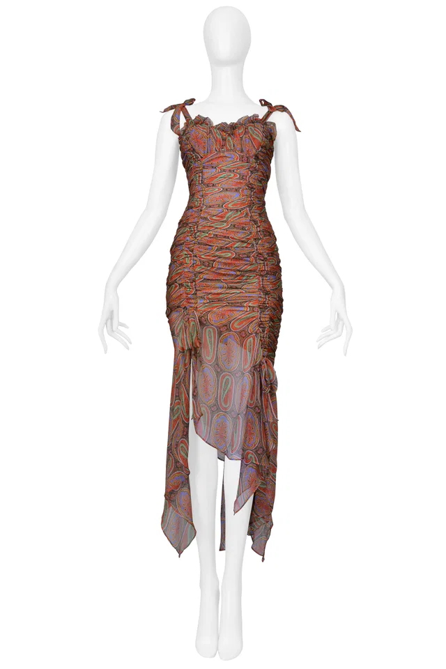 Christian Lacroix 1994 Paisley Silk Chiffon Ruched Dress in Silk from Resurrection Vintage
