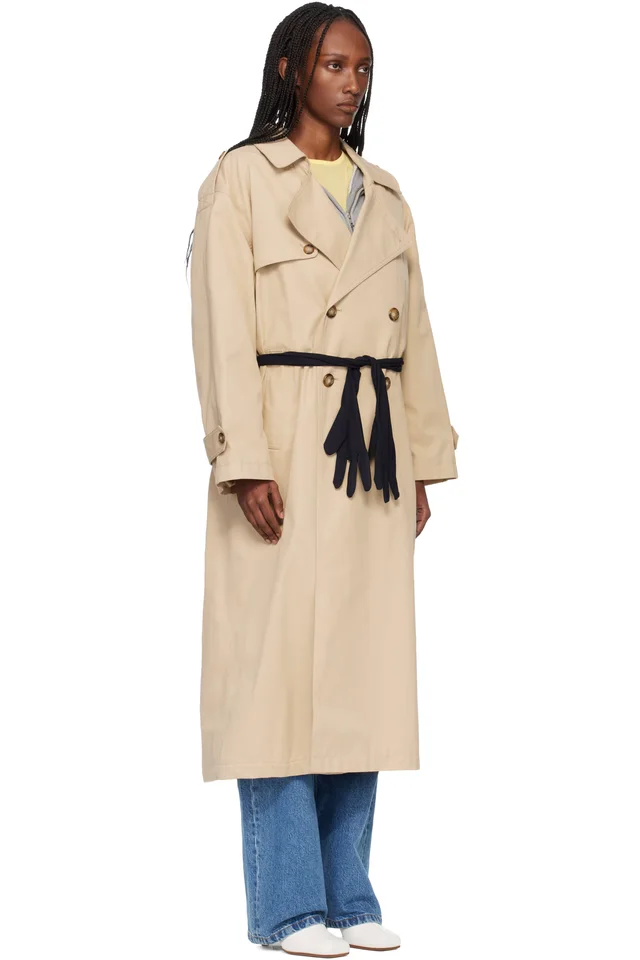 MM6 Maison Margiela Beige Gloves Cotton Trench Coat, photo 2 of 4 from SSENSE