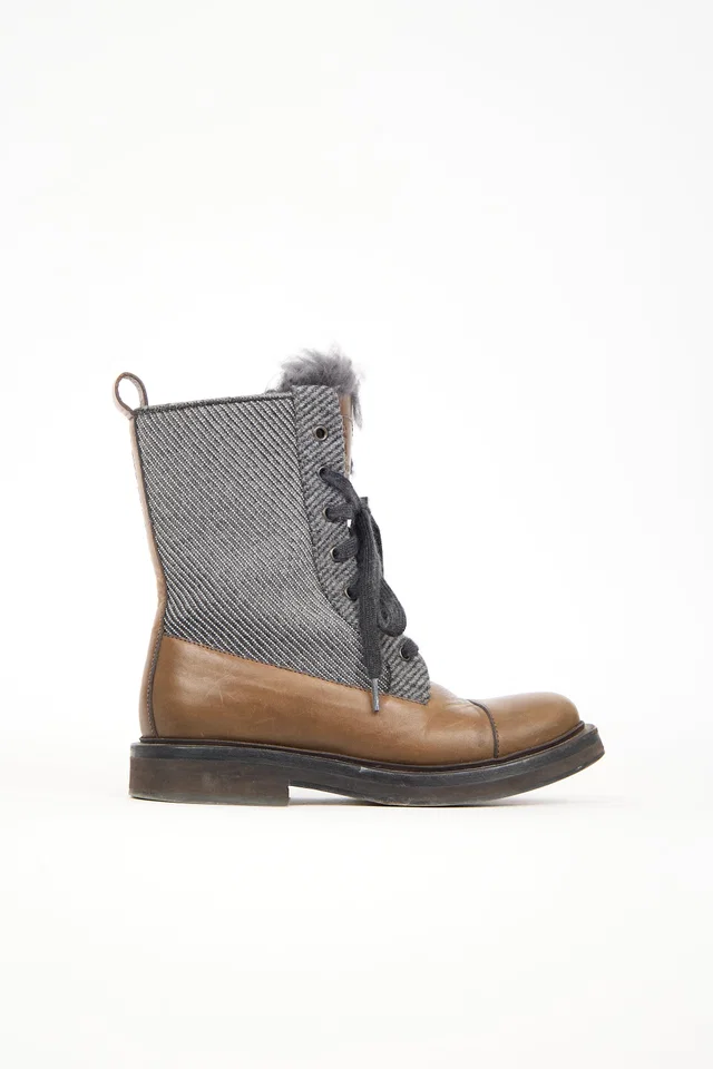 Brunello Cucinelli Leather & Fur Monili Boot in Leather from VSP Consignment