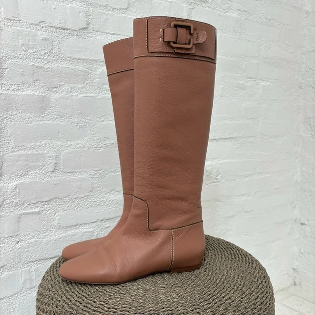 Chloé Tall Leather Riding Boots In Dusty Rose in red|neutral|brown Leather from Poshmark