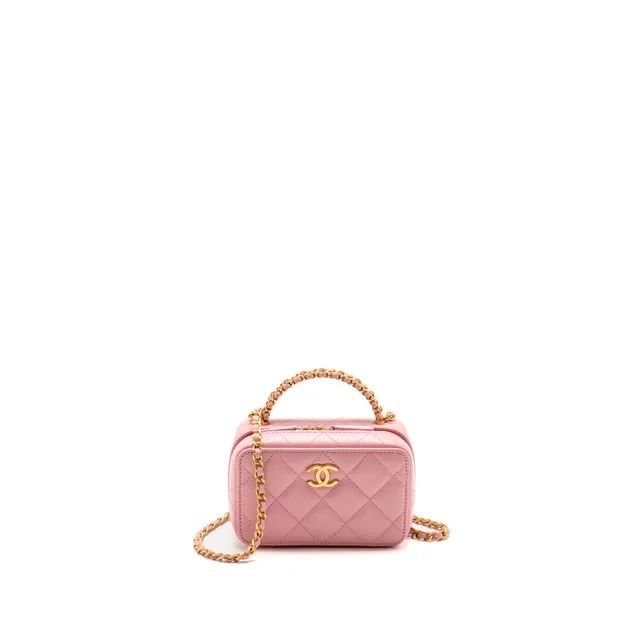 Chanel Chain Top Handle Mini Vanity Case Lambskin Pink GHW (Microchip) in Pink Lambskin from EMIER