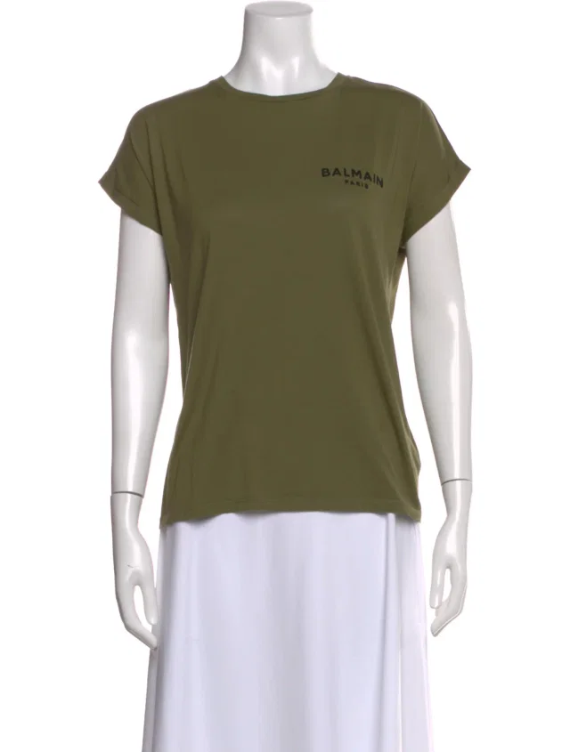 Balmain Graphic Print Crew Neck T-Shirt in green from The RealReal