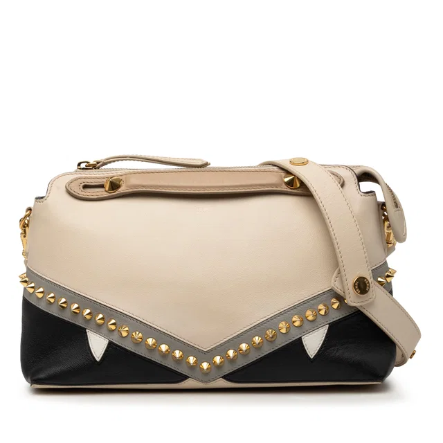 Beige Fendi Medium Studded Leather Monster Eyes By The Way Satchel in Beige Leather from Designer Revival