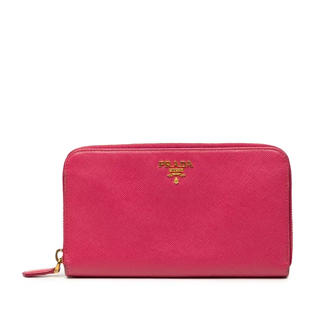 Pink Prada Saffiano Zip Around Long Wallet in Pink Saffiano leather from Designer Revival