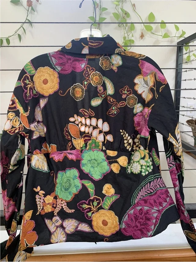 Etro Black Floral Print Jacket With Green & Pink Accents in black|green from Poshmark