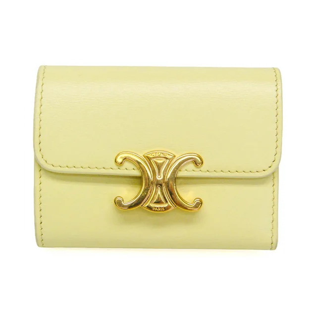 Celine Triomphe Compact Wallet 10I65 3DPV Women's Leather Wallet (tri-fold) Yellow in Yellow Leather from Elady