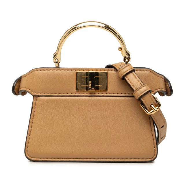 Brown Fendi Nano Calfskin Peekaboo ISeeU Maxi Handle Satchel in Brown Calfskin from Designer Revival