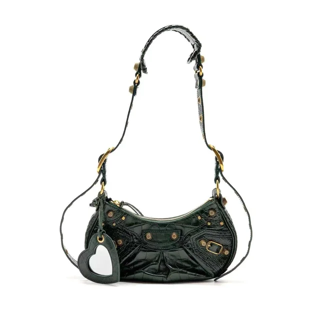 Balenciaga Le cagole XS Shoulder Bag Crocodile Embossed Calfskin Dark Forest Green GHW in Green Calfskin from EMIER
