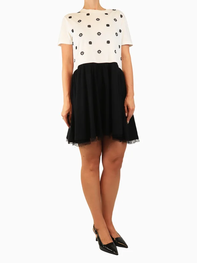 REDValentino White and black embroidered t-shirt dress - size M in Black from Sign of the Times